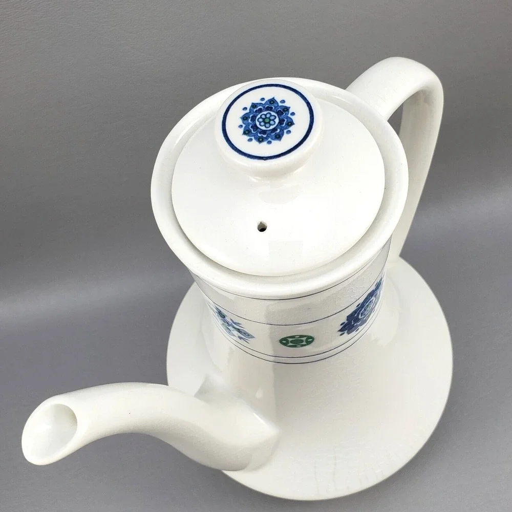 Amcrest Potomac Teapot Ironstone White BlueGreen Design 1960's MCM Japan Vintage
